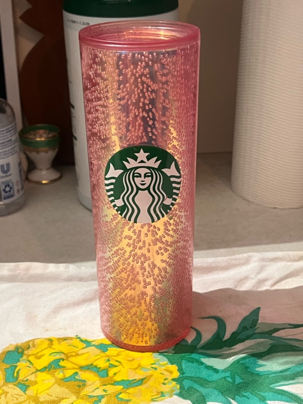 Starbucks 2020 Pink Champagne Iridescent Bubble Tumbler with Green Logo